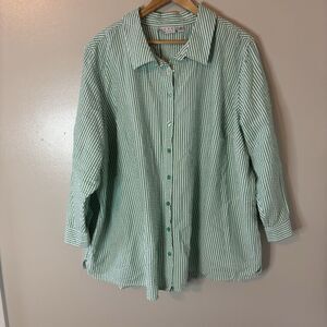 Joan Rivers Seersucker Button Up Top Green White Stripe Sz 4X Petite